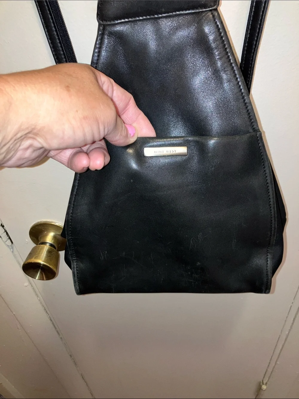 Nine West Black Genuine Leather Backpack Purse